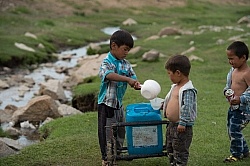 Kids Collecting Water from the River Mongolian Children Fetching Water