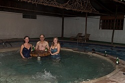 Ali, Gabriel and Heather enjoy the hot tub at HosteriaSan Jose i