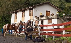 Jorge gets the horses ready at Hosteria San Jose  in Sigchos, Ec