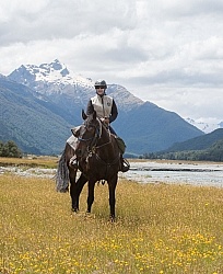 Kathy ready for the Day Ride from Boundary Hut, Wild Womens Expeditions with Adventure Horse Trekking New Zealand