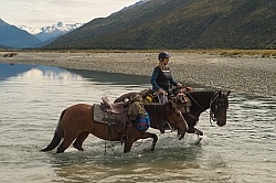 Angie on a River Crossing on Ride from Boundary Hut to Dingleburn Station