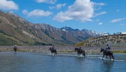 River Crossing in Ahuriri Conservation Area New Zealand , Wild Women Expeditions with Adventure Horse Trekking New Zealand 