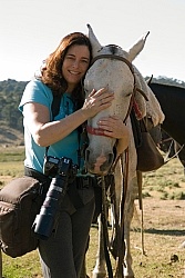 Shawn with her mount on the Patagonia ride with Pioneros