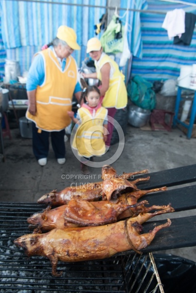 Guinea Pig on a Stick at the Local Market in Aloag, Ecuador
