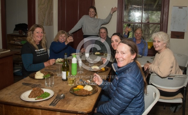 Dinner inside at Boundary Hut, Wild Womens Expeditions with Adventure Horse Trekking New Zealand