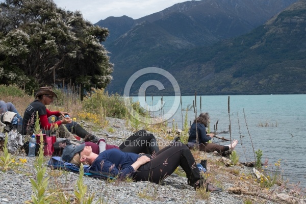 Lunch on a Beach at Lake Hawea on the Ride from Boundary Hut to Dingleburn Station