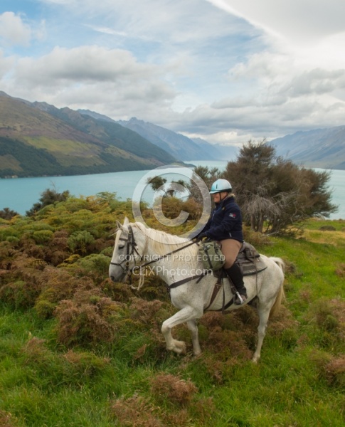 Helen on Cloud on The Ride Out Of Dingleburn Station on the Land of the Long White Cloud Ride with Wild Womens Expeditions and Adventure Horse Trekking New Zealand