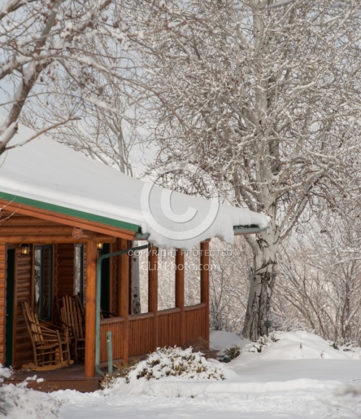 A Cabin in the Winter at The Hideout Guest Ranch